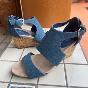 Jones New York Shoes | Size 7 Denim Sandal with Cork Wedge and Ankle Strap